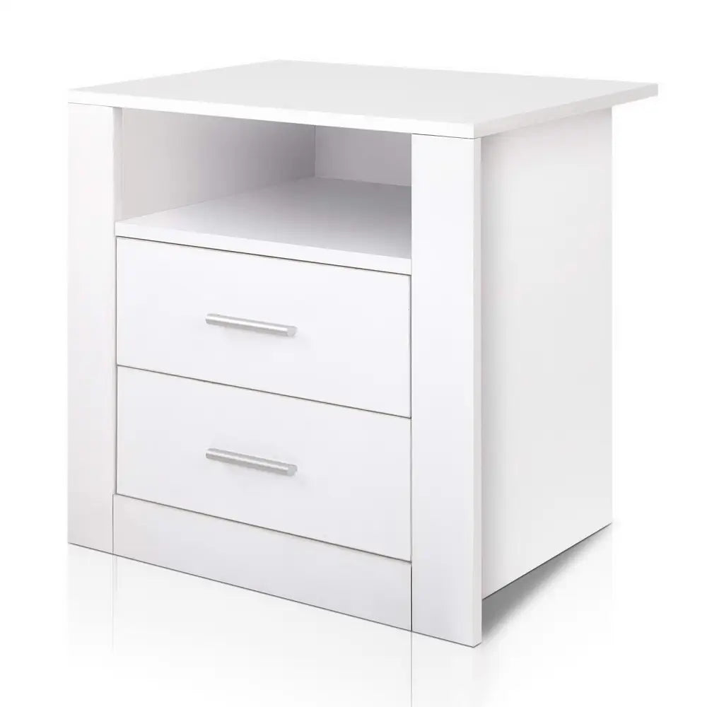 Artiss Bedside Table 2 Drawers with Shelf - TARA White - Furniture > Living Room