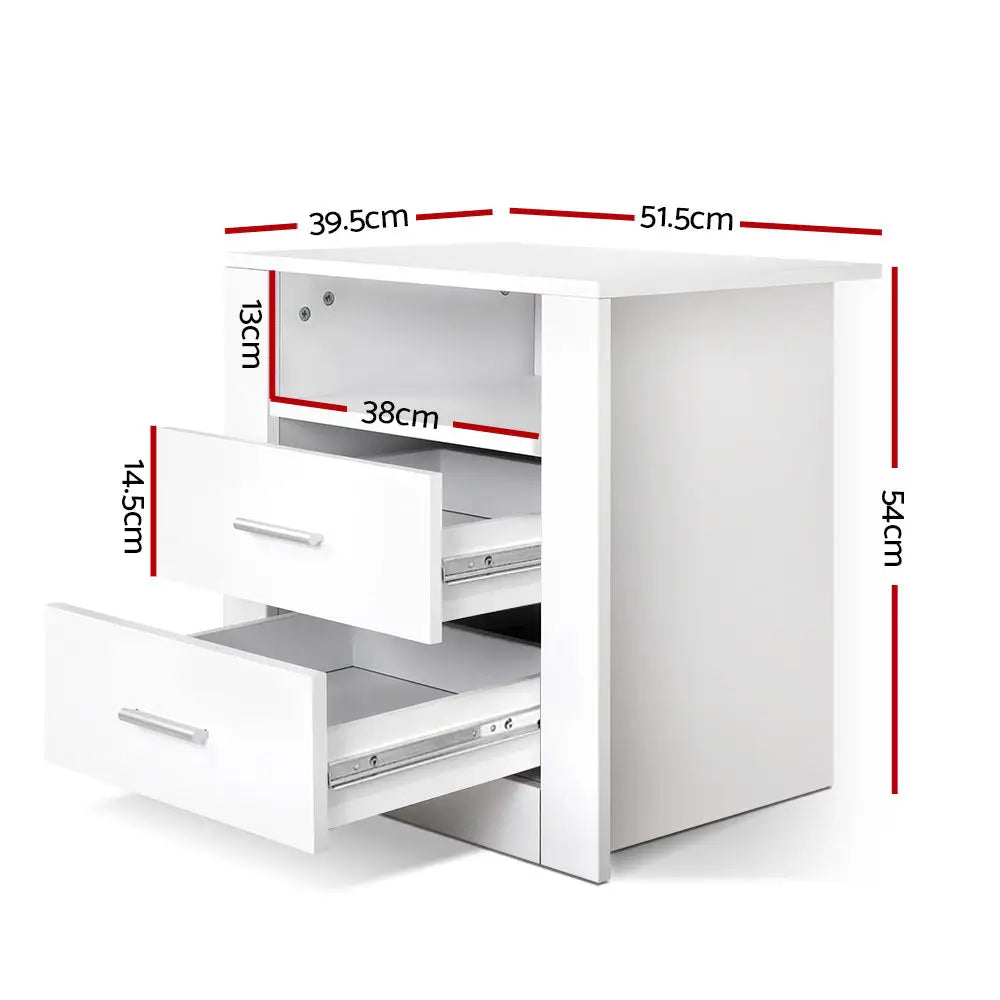 Artiss Bedside Table 2 Drawers with Shelf - TARA White - Furniture > Living Room