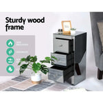 Artiss Bedside Table 3 Drawers Mirrored Glass - QUENN Grey - Furniture > Bedroom > Bedside Tables