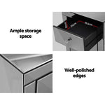 Artiss Bedside Table 3 Drawers Mirrored Glass - QUENN Grey - Furniture > Bedroom > Bedside Tables