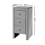 Artiss Bedside Table 3 Drawers Mirrored Glass - QUENN Grey - Furniture > Bedroom > Bedside Tables