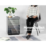 Artiss Bedside Table 3 Drawers Mirrored - PRESIA Grey - Furniture > Bedroom