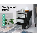 Artiss Bedside Table 3 Drawers Mirrored - PRESIA Grey - Furniture > Bedroom