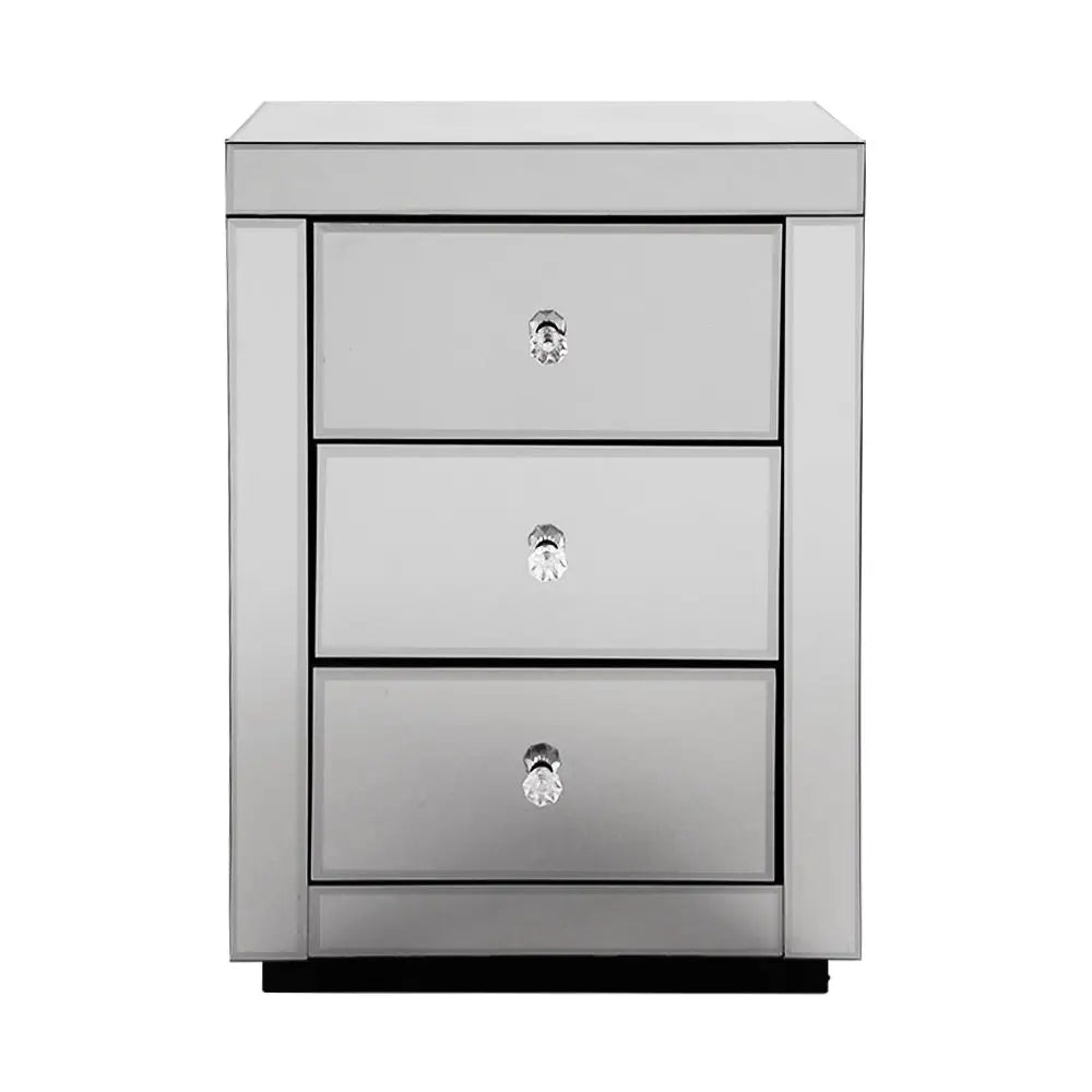 Artiss Bedside Table 3 Drawers Mirrored - PRESIA Grey - Furniture > Bedroom
