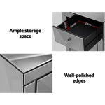 Artiss Bedside Table 3 Drawers Mirrored - PRESIA Grey - Furniture > Bedroom