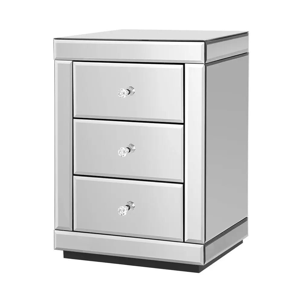 Artiss Bedside Table 3 Drawers Mirrored - PRESIA Silver - Furniture > Bedroom