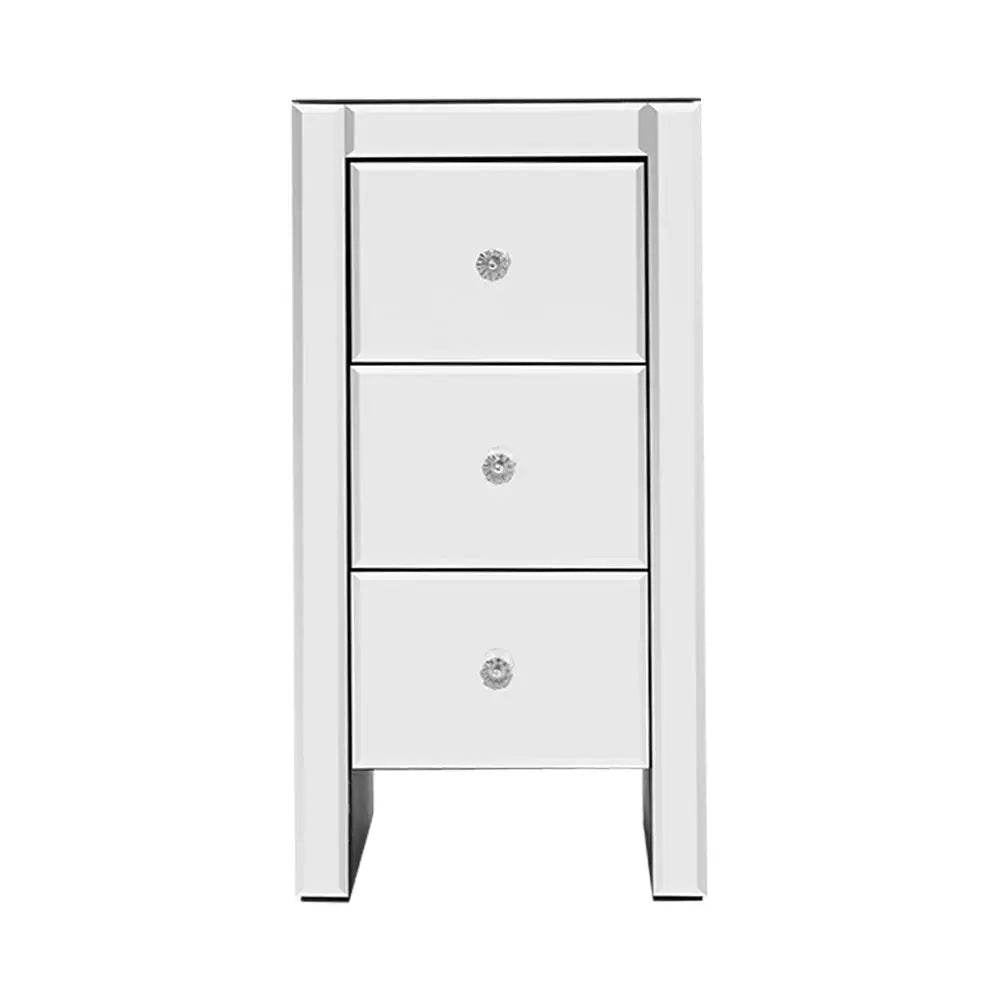 Artiss Bedside Table 3 Drawers Mirrored - QUENN Silver - Furniture > Bedroom
