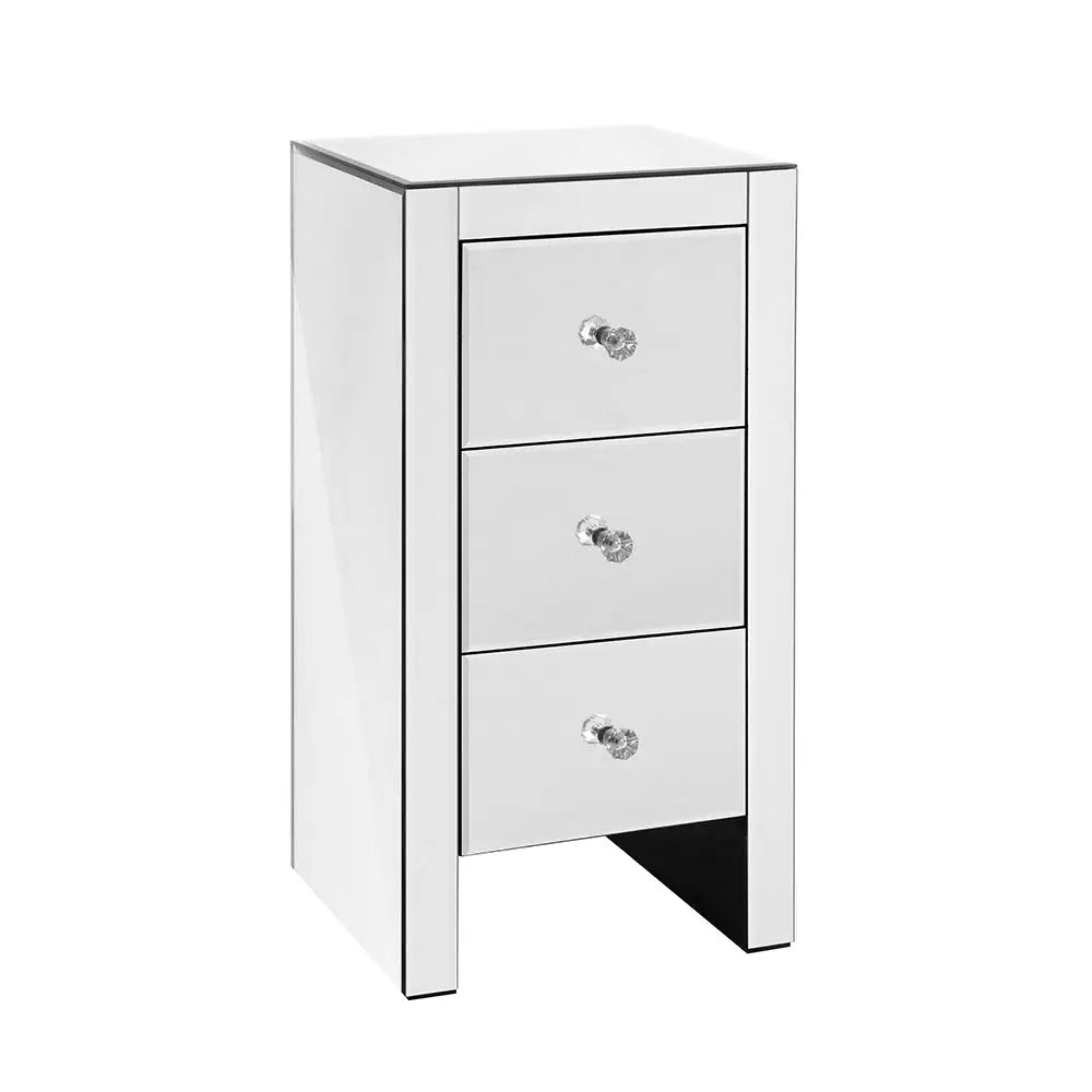 Artiss Bedside Table 3 Drawers Mirrored - QUENN Silver - Furniture > Bedroom