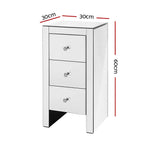 Artiss Bedside Table 3 Drawers Mirrored - QUENN Silver - Furniture > Bedroom