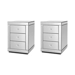 Artiss Bedside Table 3 Drawers Mirrored X2 - PRESIA Silver - Furniture > Bedroom