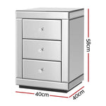 Artiss Bedside Table 3 Drawers Mirrored X2 - PRESIA Silver - Furniture > Bedroom