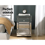 Artiss Bedside Table 3 Drawers Mirrored X2 - PRESIA Silver - Furniture > Bedroom