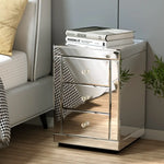 Artiss Bedside Table 3 Drawers Mirrored X2 - PRESIA Silver - Furniture > Bedroom