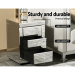 Artiss Bedside Table 3 Drawers Mirrored X2 - PRESIA Silver - Furniture > Bedroom