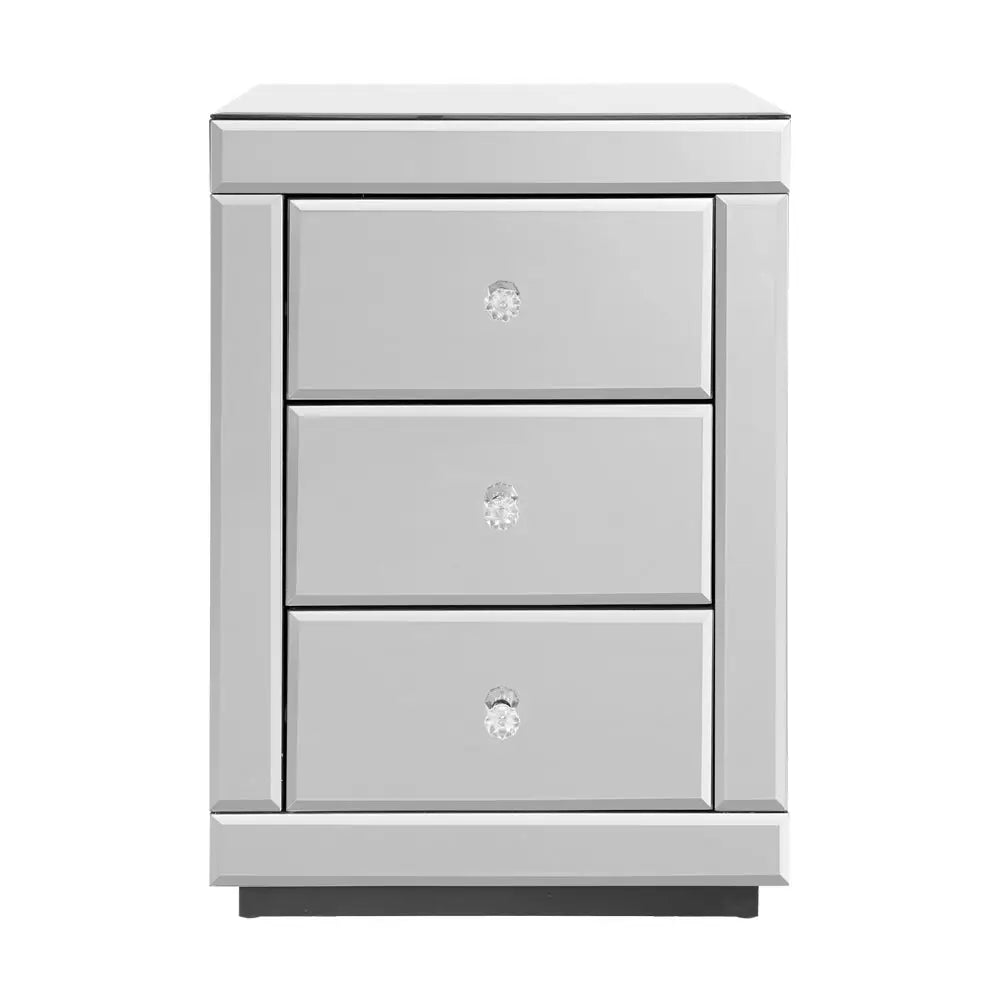 Artiss Bedside Table 3 Drawers Mirrored X2 - PRESIA Silver - Furniture > Bedroom