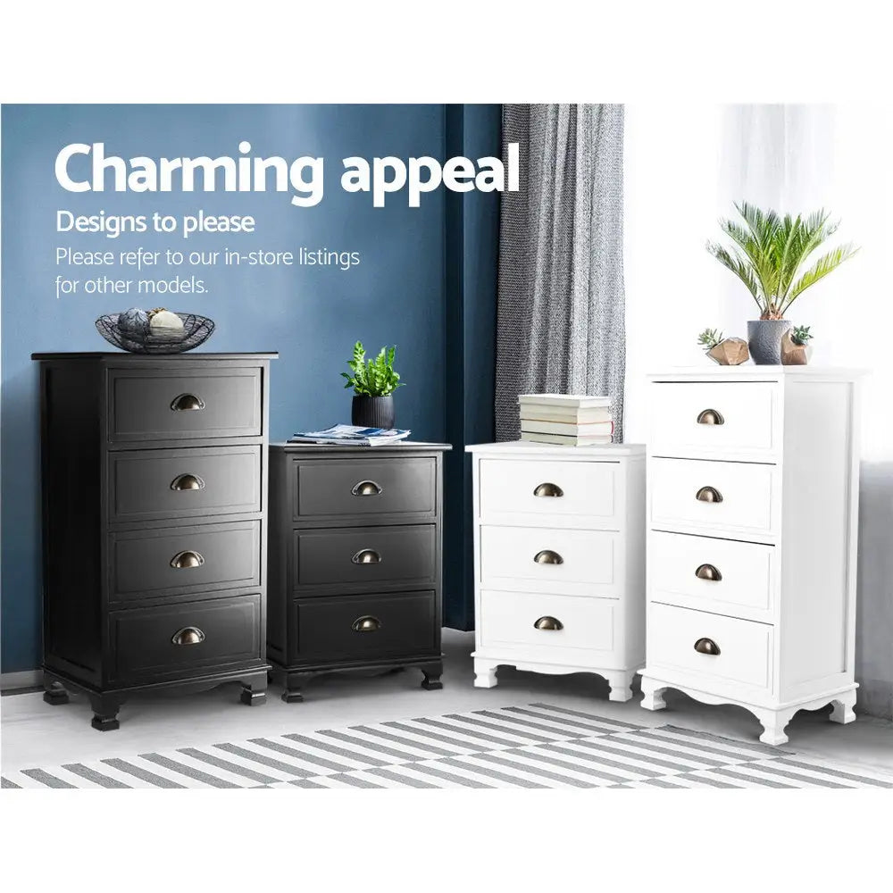 Artiss Bedside Table 3 Drawers Vintage - THYME Black - Furniture > Bedroom