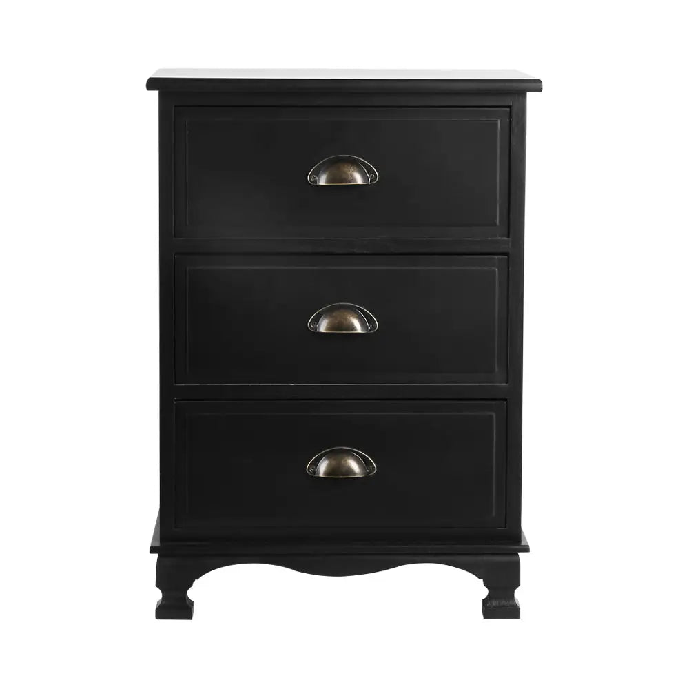 Artiss Bedside Table 3 Drawers Vintage - THYME Black - Furniture > Bedroom