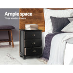 Artiss Bedside Table 3 Drawers Vintage - THYME Black - Furniture > Bedroom