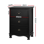 Artiss Bedside Table 3 Drawers Vintage - THYME Black - Furniture > Bedroom