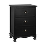 Artiss Bedside Table 3 Drawers Vintage - THYME Black - Furniture > Bedroom