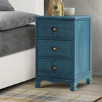 Artiss Bedside Table 3 Drawers Vintage - THYME Blue - Furniture > Bedroom