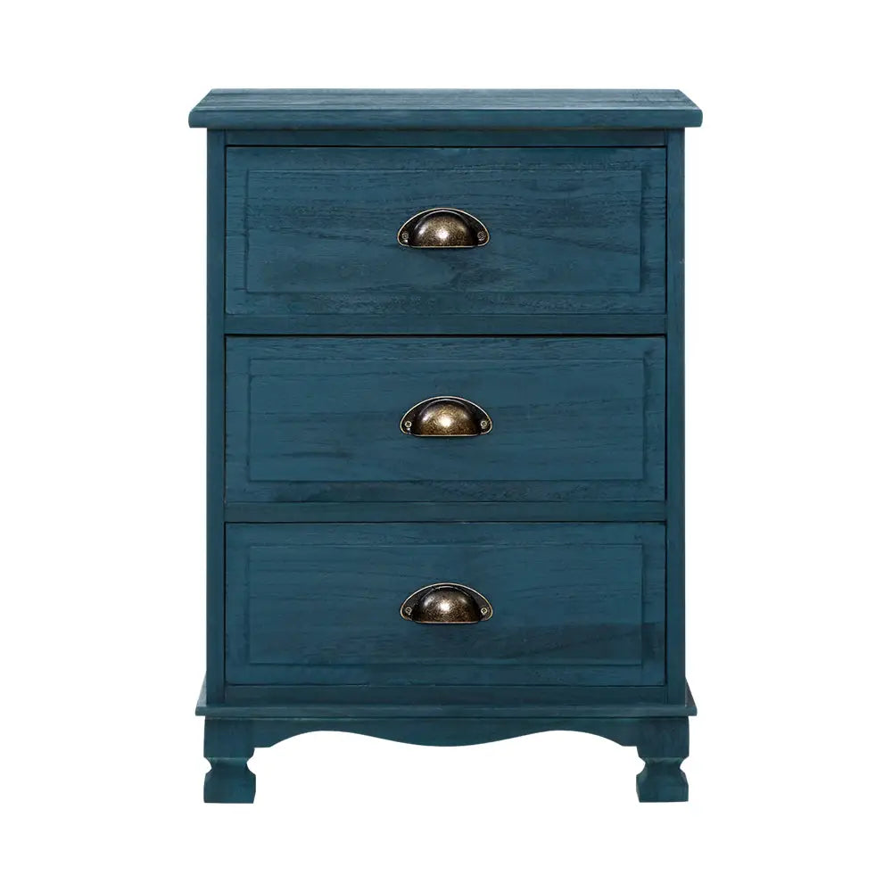 Artiss Bedside Table 3 Drawers Vintage - THYME Blue - Furniture > Bedroom