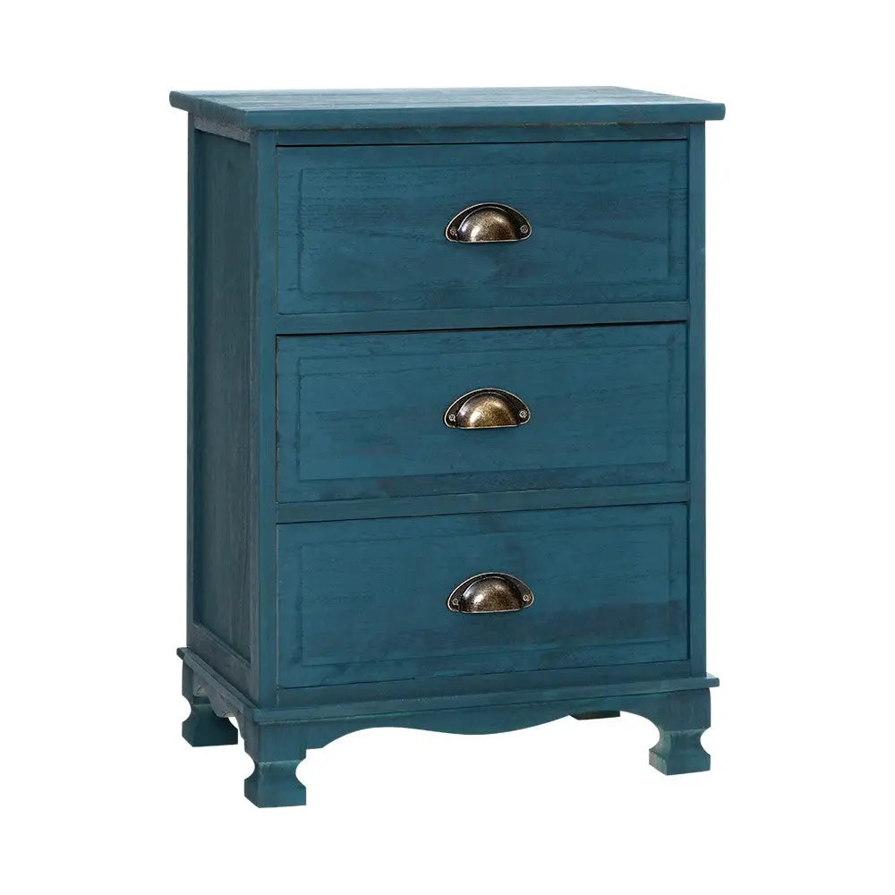 Artiss Bedside Table 3 Drawers Vintage - THYME Blue - Furniture > Bedroom