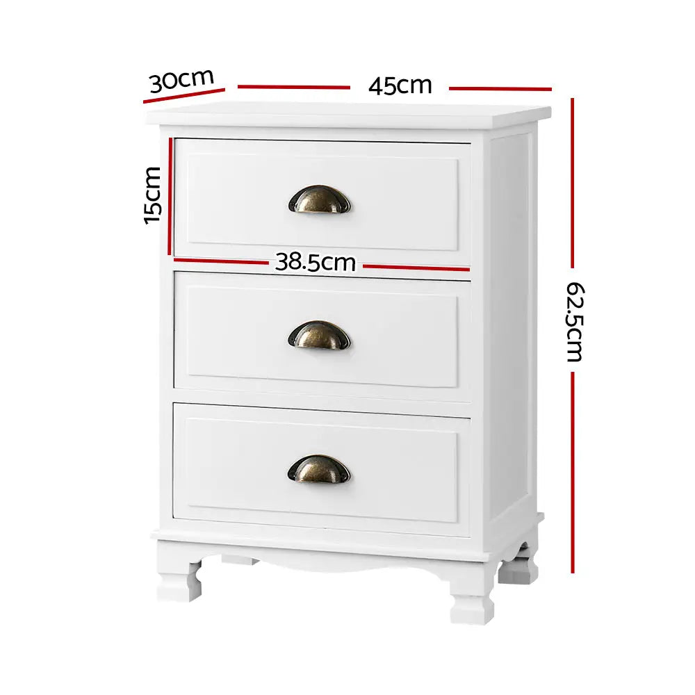 Artiss Bedside Table 3 Drawers Vintage - THYME White - Furniture > Bedroom