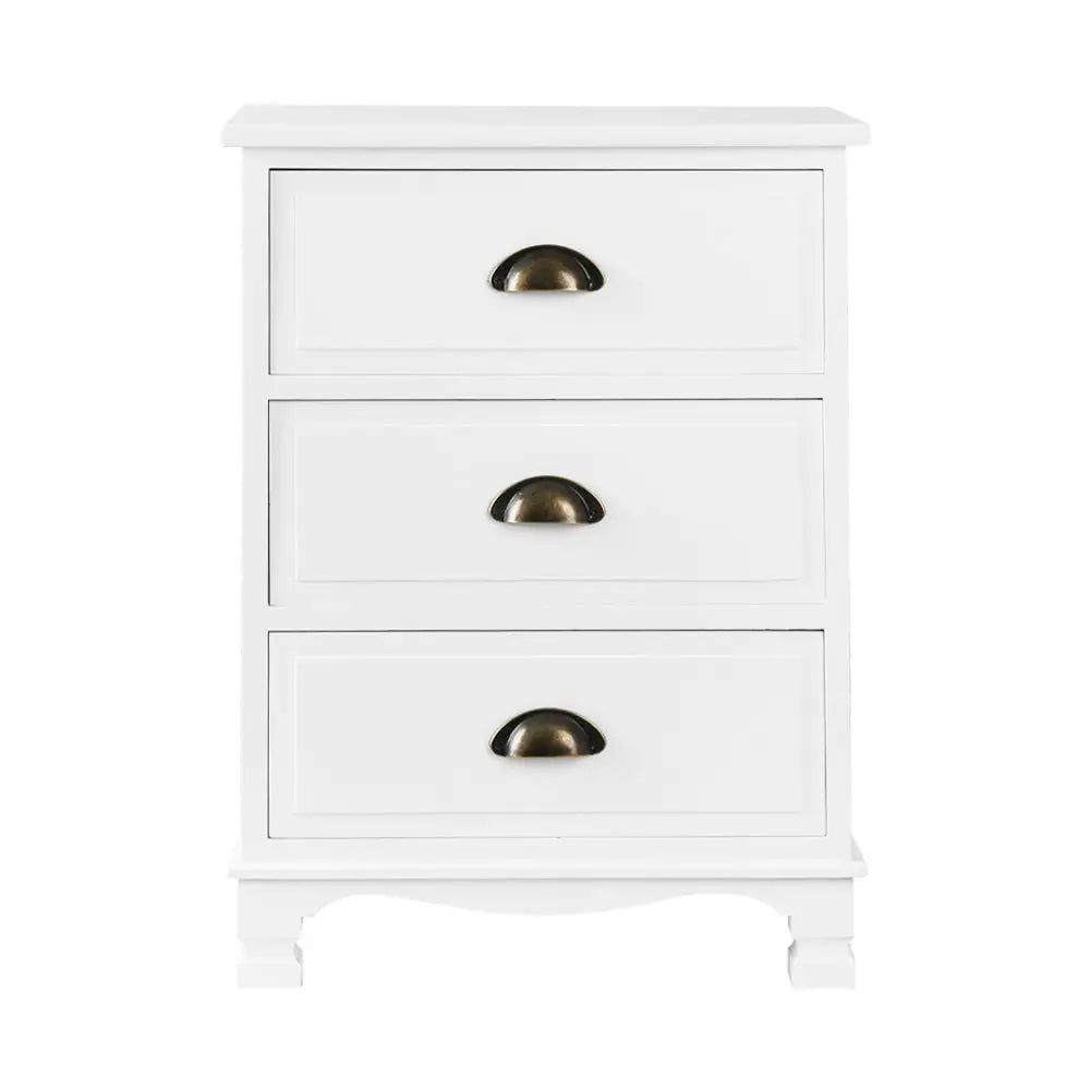 Artiss Bedside Table 3 Drawers Vintage - THYME White - Furniture > Bedroom