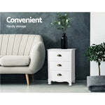 Artiss Bedside Table 3 Drawers Vintage - THYME White - Furniture > Bedroom