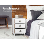 Artiss Bedside Table 3 Drawers Vintage - THYME White - Furniture > Bedroom