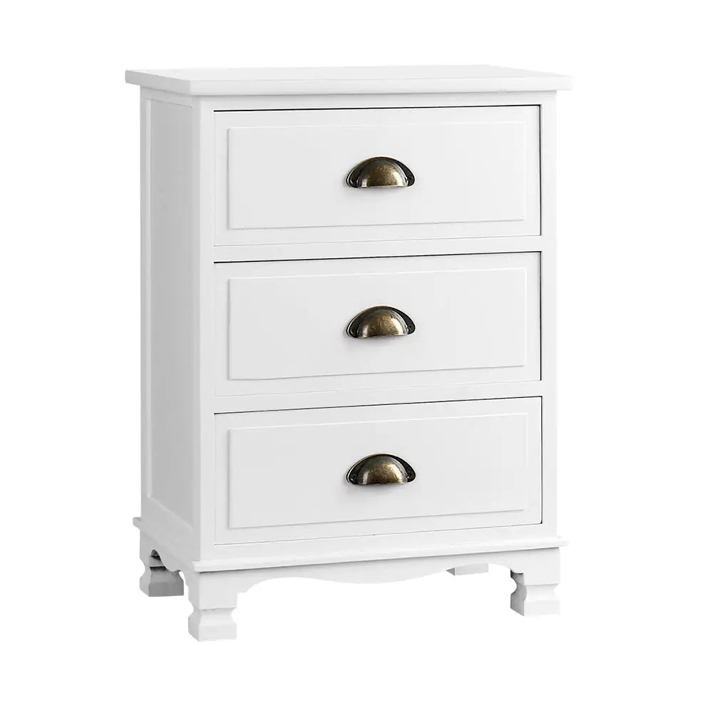 Artiss Bedside Table 3 Drawers Vintage - THYME White - Furniture > Bedroom