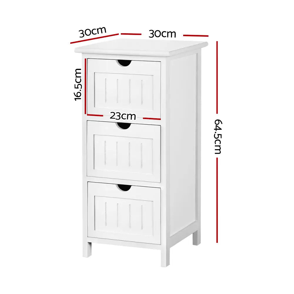 Artiss Bedside Table Bathroom Storage Cabinet 3 Drawers White - Furniture > Bedroom