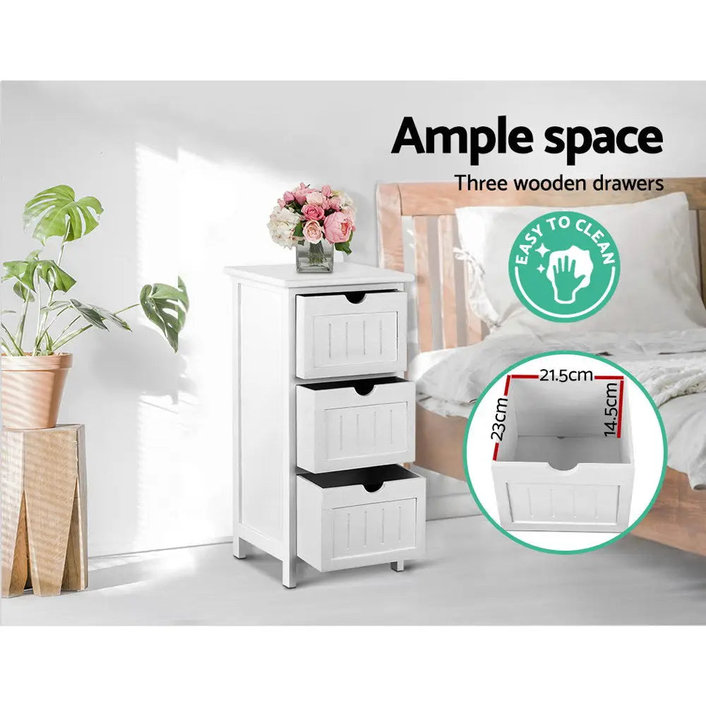 Artiss Bedside Table Bathroom Storage Cabinet 3 Drawers White - Furniture > Bedroom