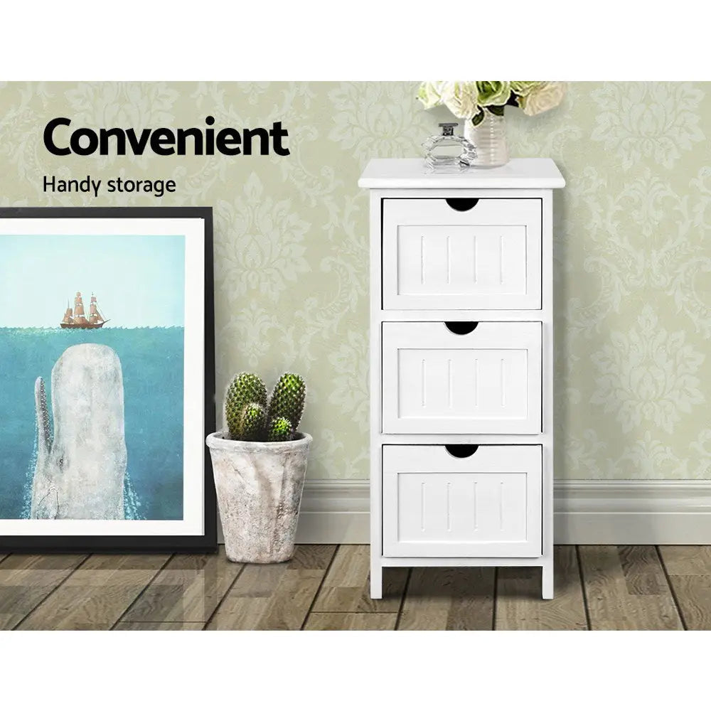Artiss Bedside Table Bathroom Storage Cabinet 3 Drawers White - Furniture > Bedroom