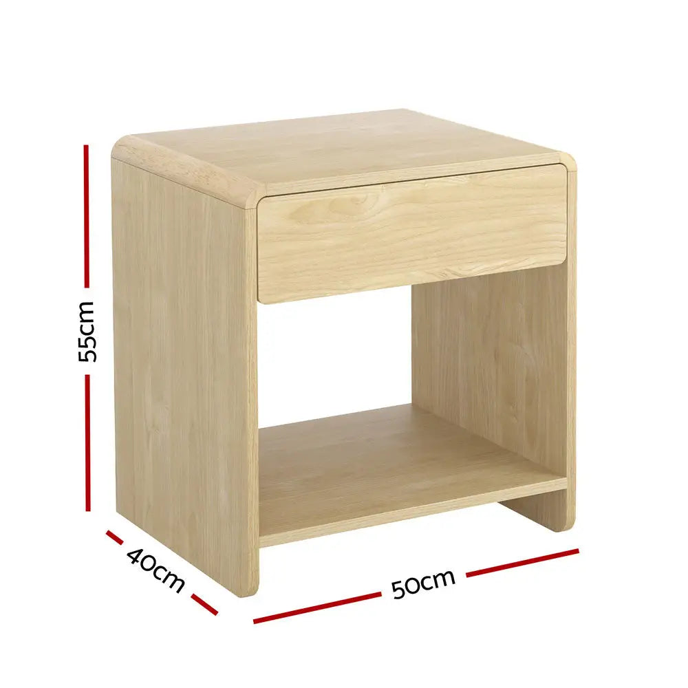 Artiss Bedside Table Drawer Open Shelf Pine - Furniture > Bedroom > Bedside Tables