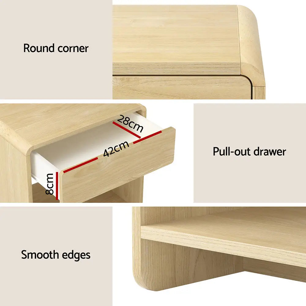 Artiss Bedside Table Drawer Open Shelf Pine - Furniture > Bedroom > Bedside Tables