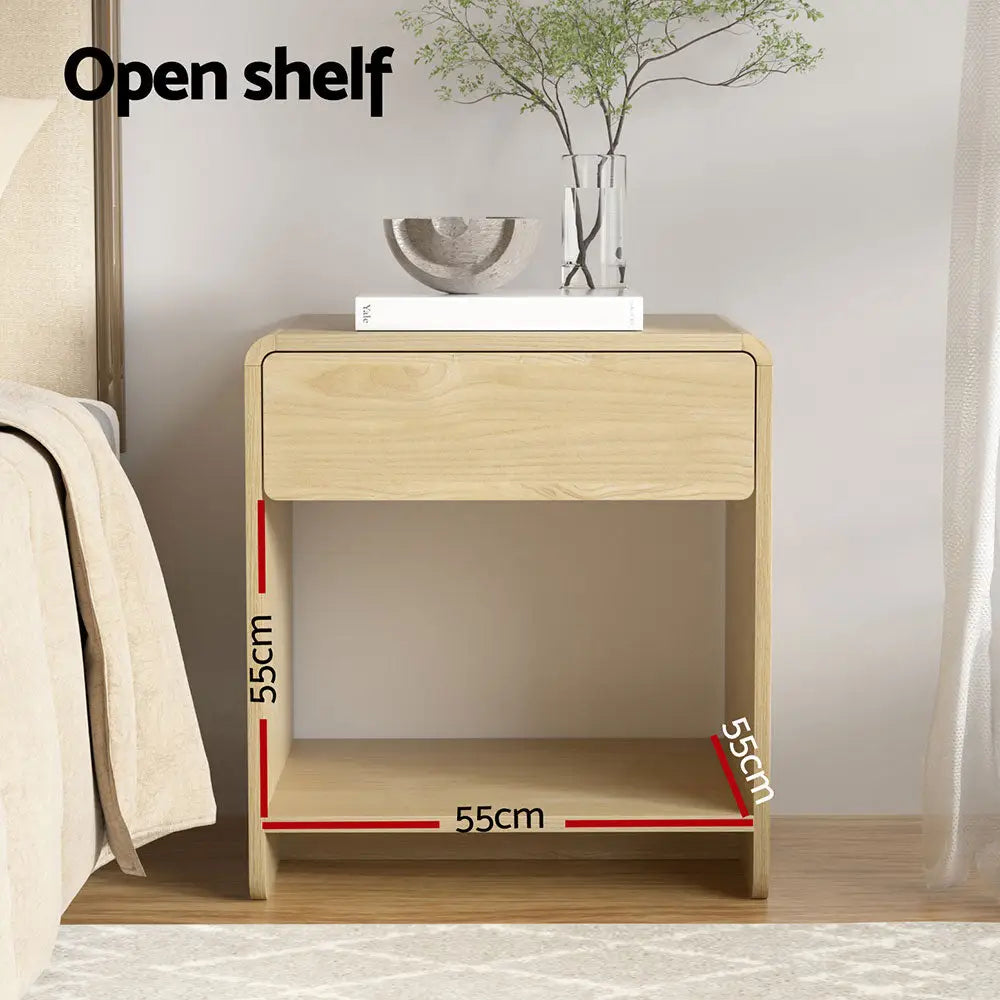 Artiss Bedside Table Drawer Open Shelf Pine - Furniture > Bedroom > Bedside Tables