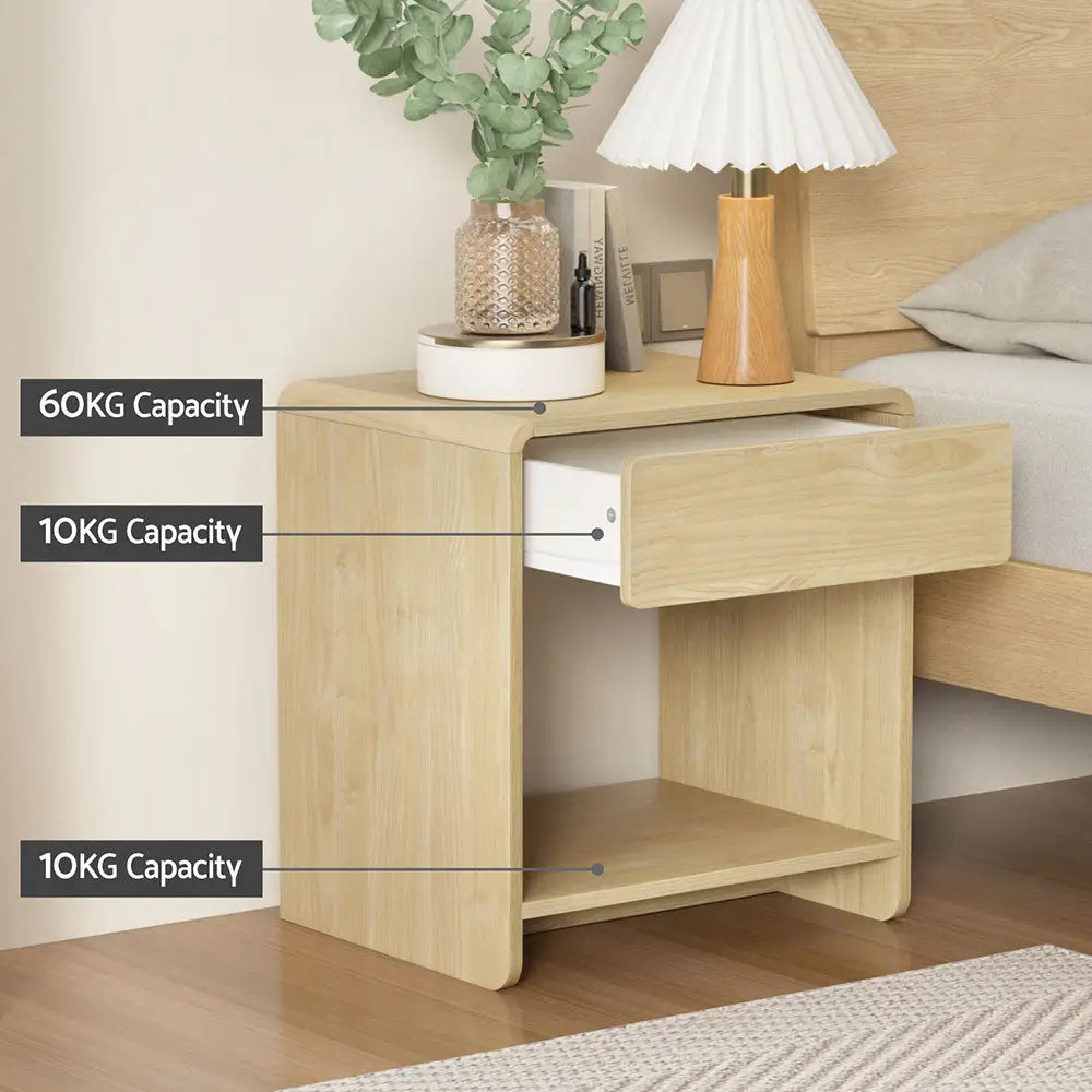 Artiss Bedside Table Drawer Open Shelf Pine - Furniture > Bedroom > Bedside Tables