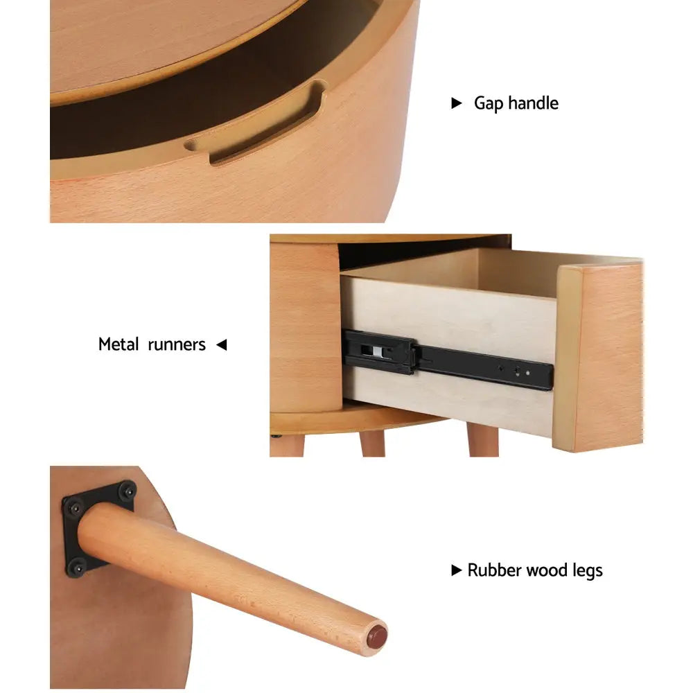 Artiss Bedside Table Drawers Curved Side End Table Storage Nightstand Oak ENZO - Furniture > Bedroom