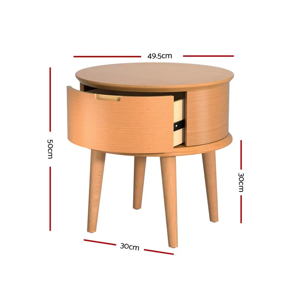 Artiss Bedside Table Drawers Curved Side End Table Storage Nightstand Oak ENZO - Furniture > Bedroom