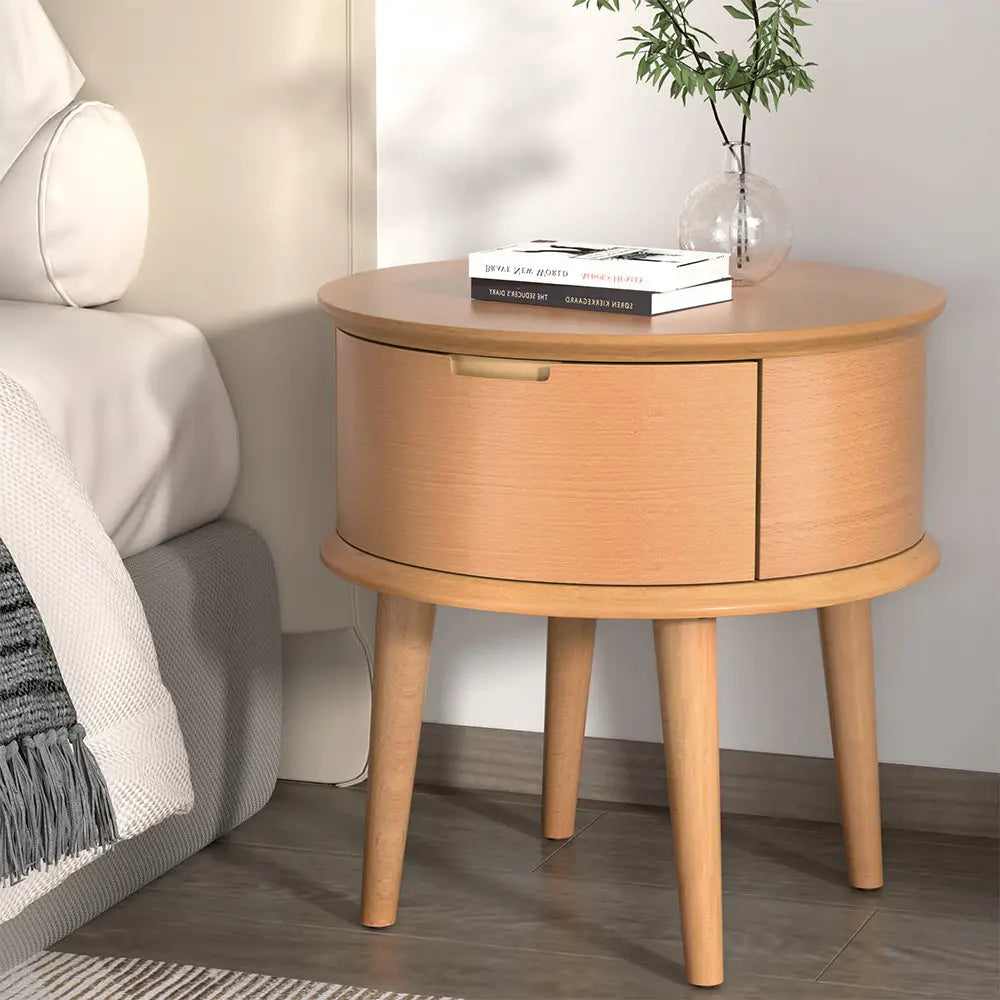 Artiss Bedside Table Drawers Curved Side End Table Storage Nightstand Oak ENZO - Furniture > Bedroom
