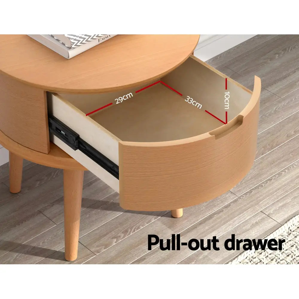 Artiss Bedside Table Drawers Curved Side End Table Storage Nightstand Oak ENZO - Furniture > Bedroom
