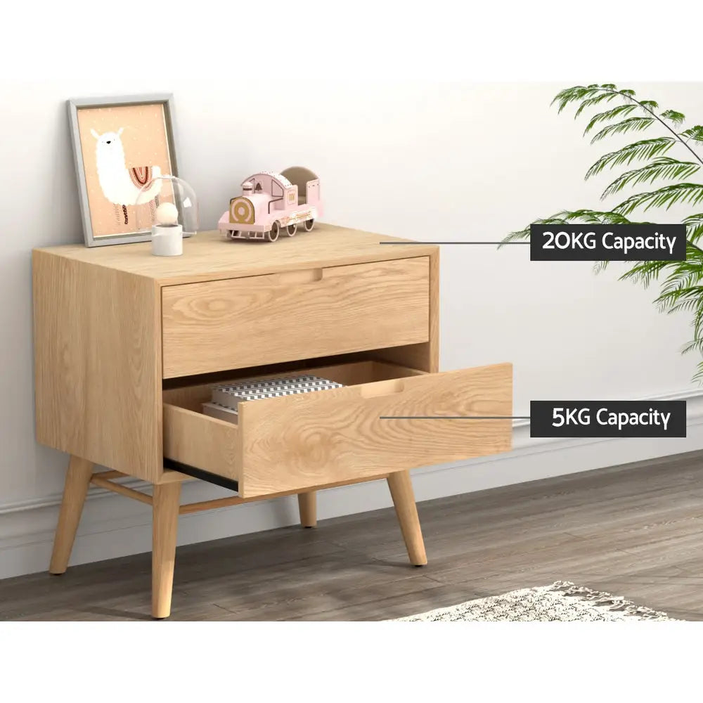 Artiss Bedside Table Drawers Side End Table Storage Cabinet Nightstand Oak GINO - Furniture > Bedroom