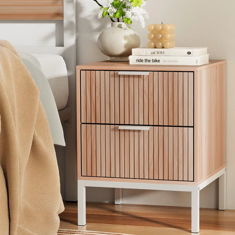 Artiss Bedside Table Drawers Side End Table Storage Cabinet Nightstand Pine LURA - Furniture > Bedroom