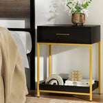 Artiss Bedside Table Drawers Side Table Shelf Storage Nightstand Black MASON - Furniture > Bedroom