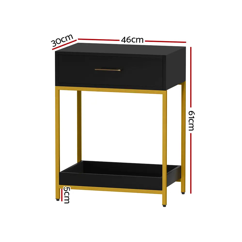 Artiss Bedside Table Drawers Side Table Shelf Storage Nightstand Black MASON - Furniture > Bedroom