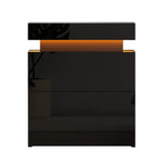 Artiss Bedside Table LED 2 Drawers Lift-up Storage - COLEY Black - Furniture > Bedroom