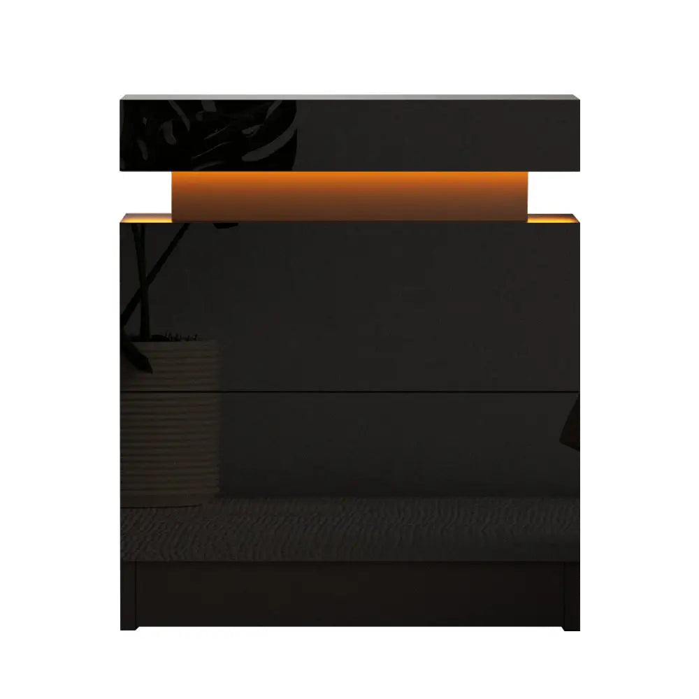 Artiss Bedside Table LED 2 Drawers Lift-up Storage - COLEY Black - Furniture > Bedroom