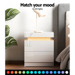 Artiss Bedside Table LED 2 Drawers Lift-up Storage - COLEY White - Furniture > Bedroom